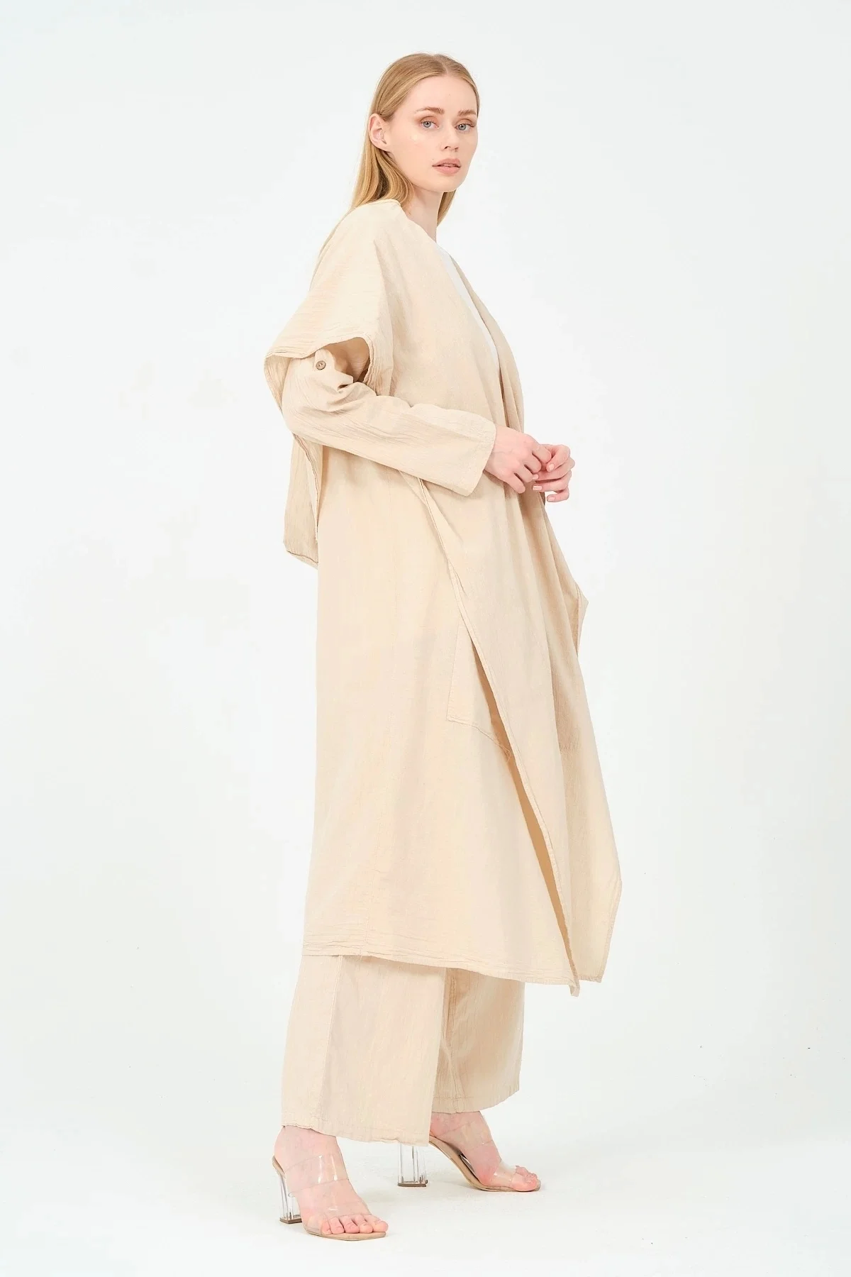 Kapüşonlu pantolon kimono takım