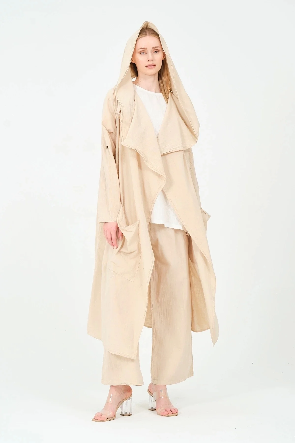 Kapüşonlu pantolon kimono takım