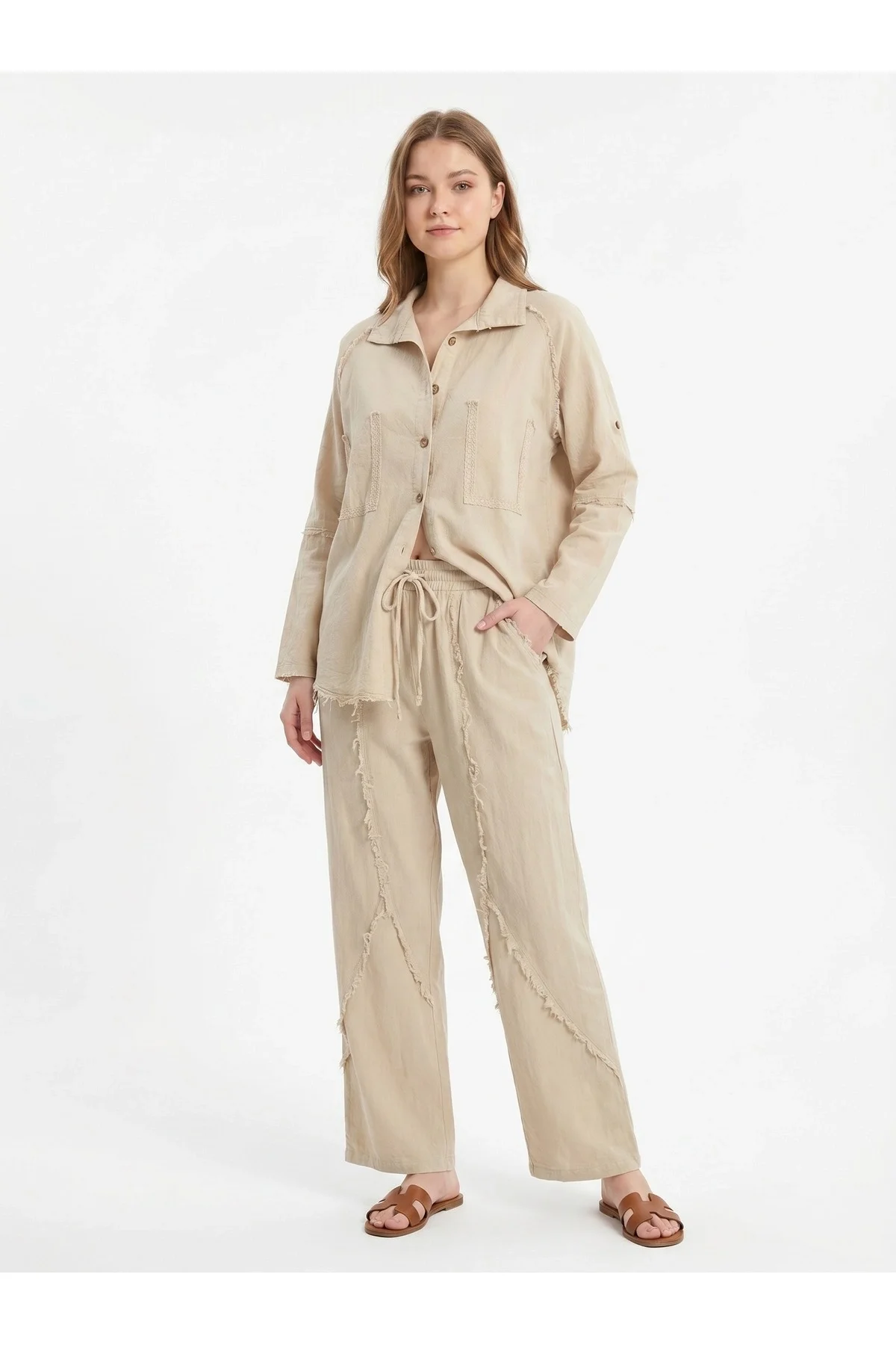 Oversize %100 Pamuk İkili Takım Salaş Kesim * Doğal Pamuklu Gömlek Pantolon Takım