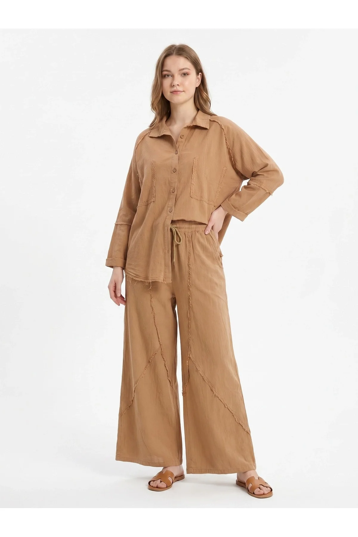 Oversize %100 Pamuk İkili Takım Salaş Kesim * Doğal Pamuklu Gömlek Pantolon Takım