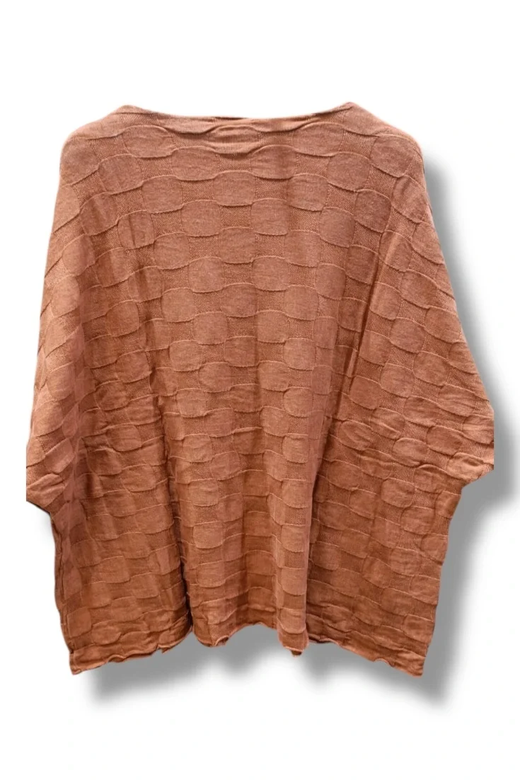 İki cepli yıkamalı kare desen pamuk triko-Kiremit