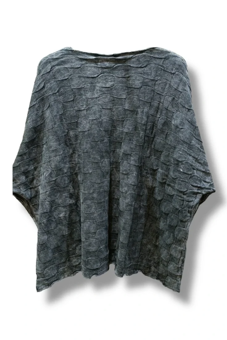 İki cepli yıkamalı kare desen pamuk triko-Antrasit