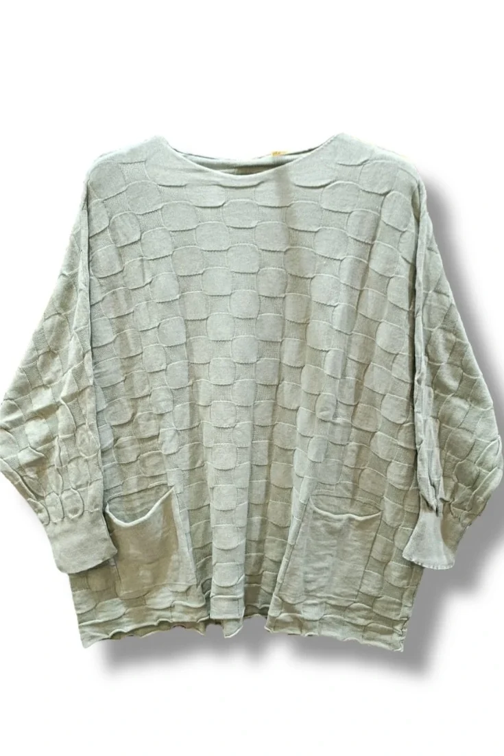 İki cepli yıkamalı kare desen pamuk triko-Bej