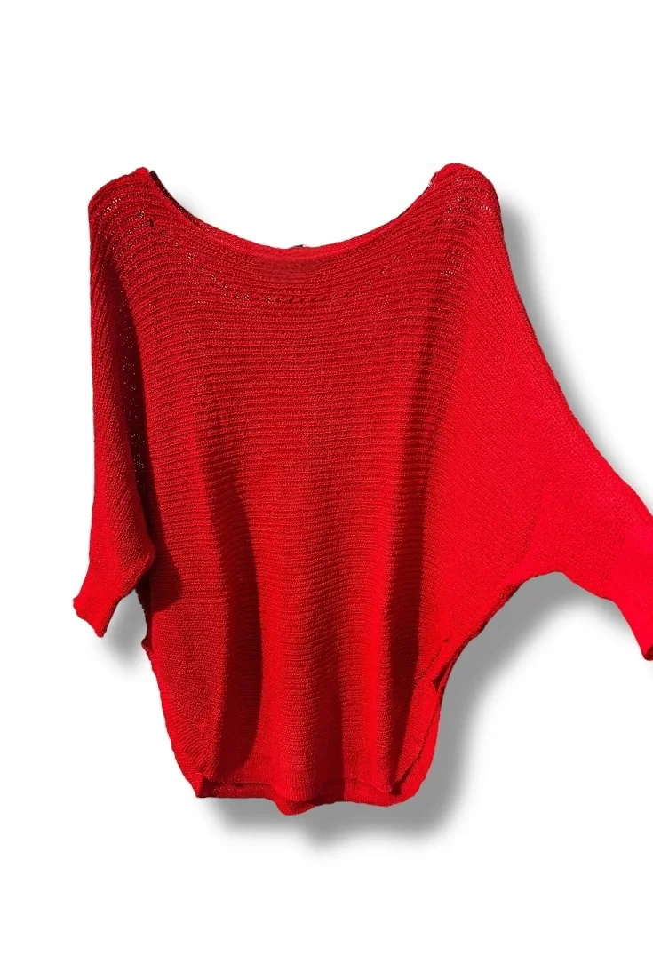 Kadın Merserize Triko Bluz Oversize Salaş Kalıp 38-52 Beden Uyumlu-Kırmızı