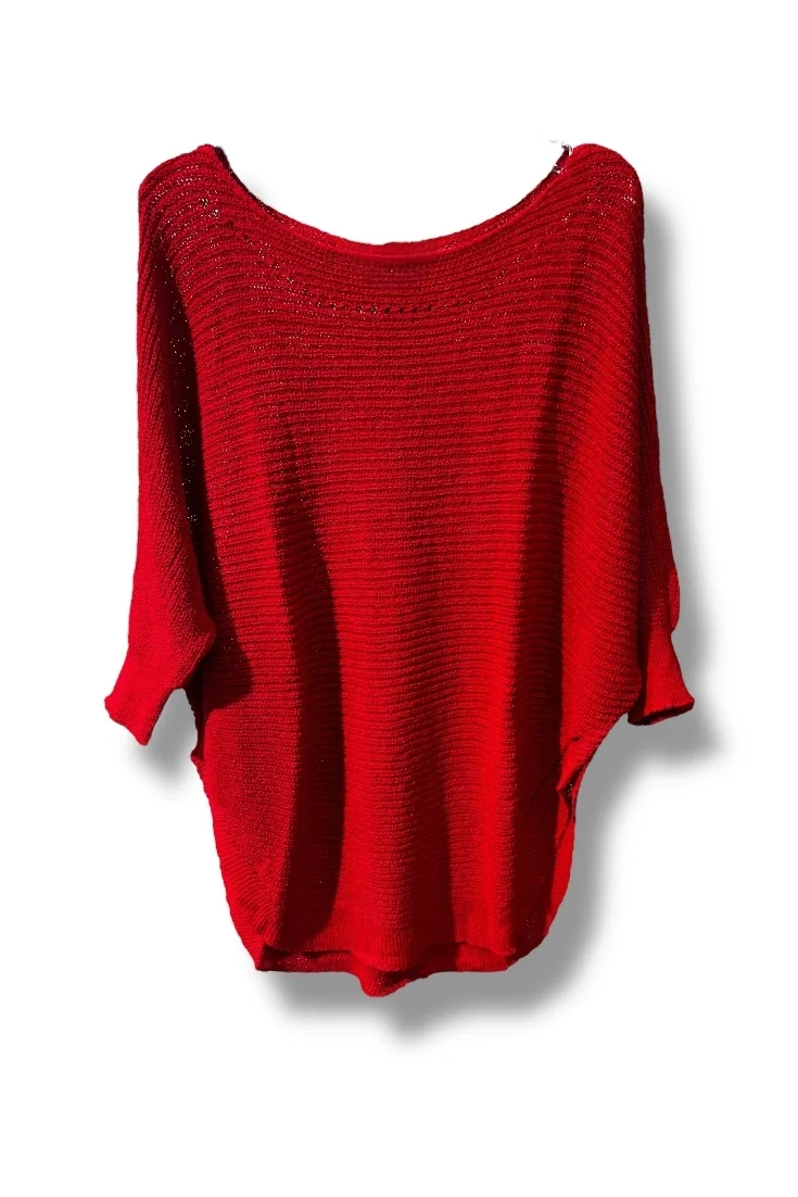 Kadın Merserize Triko Bluz Oversize Salaş Kalıp 38-52 Beden Uyumlu-Kırmızı