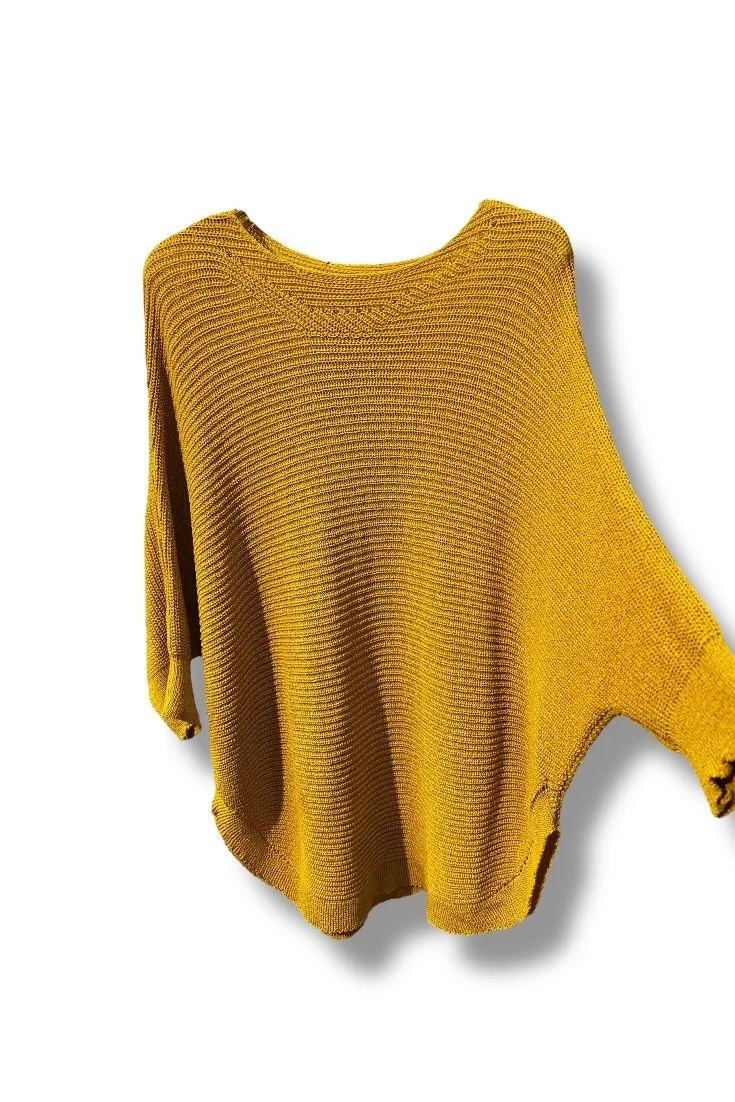 Kadın Merserize Triko Bluz Oversize Salaş Kalıp 38-52 Beden Uyumlu-Hardal sarı