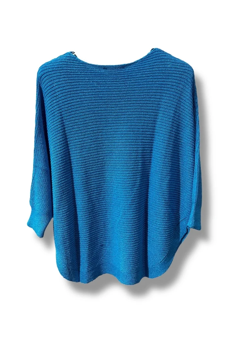 Kadın Merserize Triko Bluz Oversize Salaş Kalıp 38-52 Beden Uyumlu-Mavi