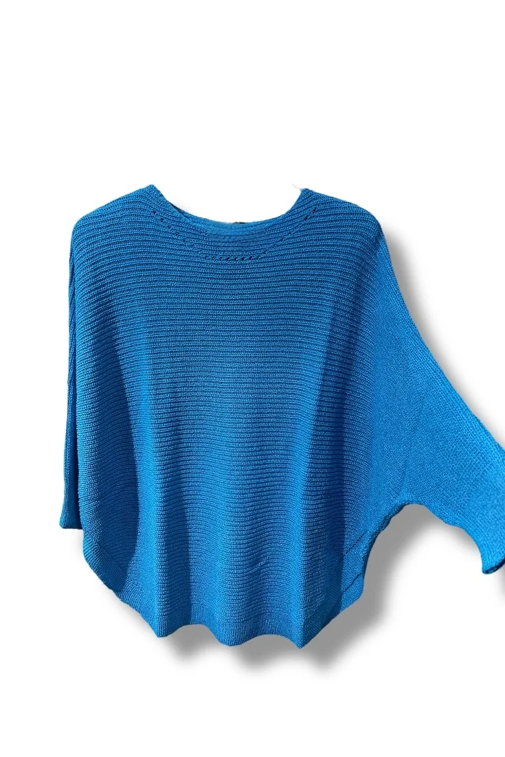 Kadın Merserize Triko Bluz Oversize Salaş Kalıp 38-52 Beden Uyumlu-Mavi