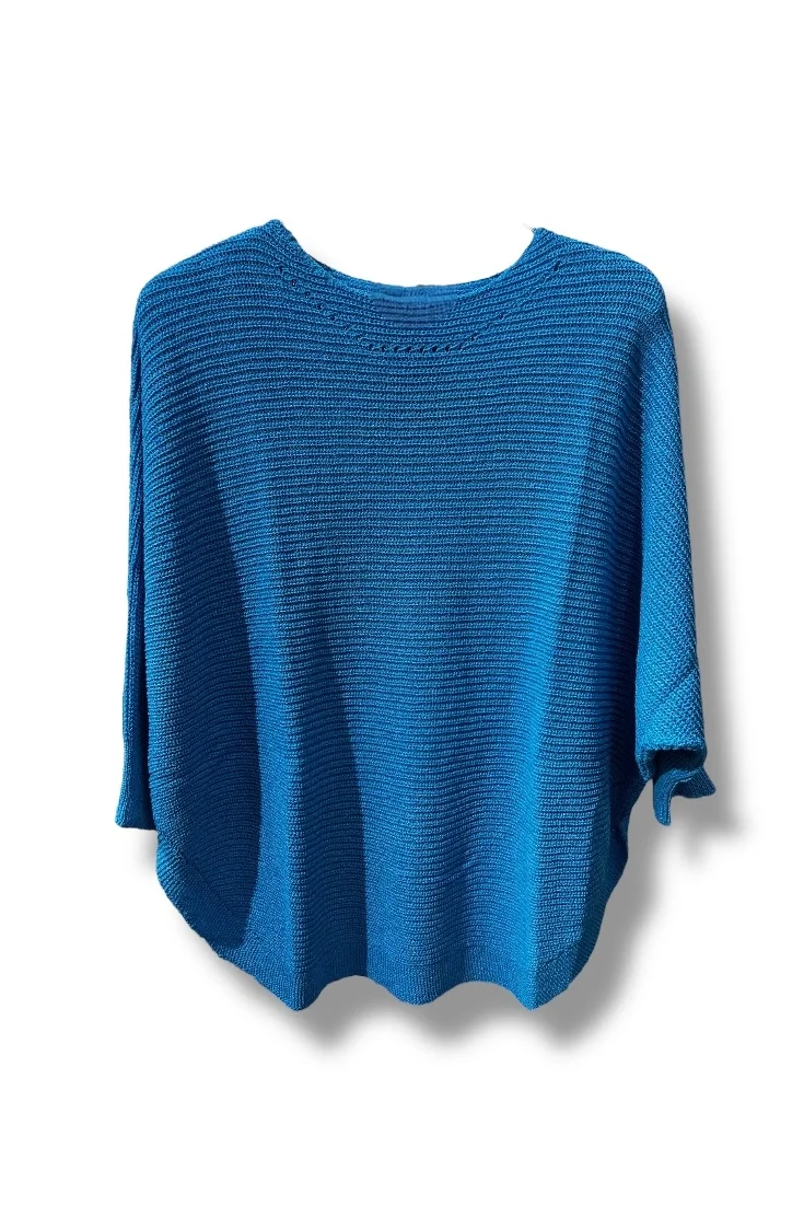 Kadın Merserize Triko Bluz Oversize Salaş Kalıp 38-52 Beden Uyumlu-Mavi