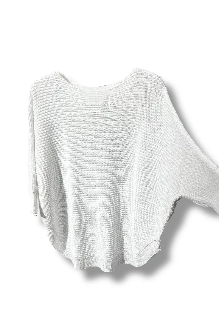 Kadın Merserize Triko Bluz Oversize Salaş Kalıp 38-52 Beden Uyumlu-Beyaz