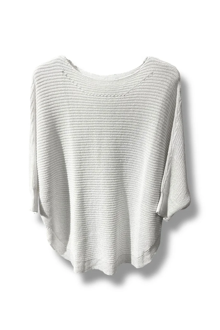 Kadın Merserize Triko Bluz Oversize Salaş Kalıp 38-52 Beden Uyumlu-Beyaz