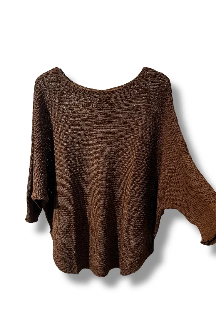 Kadın Merserize Triko Bluz Oversize Salaş Kalıp 38-52 Beden Uyumlu-Kahve