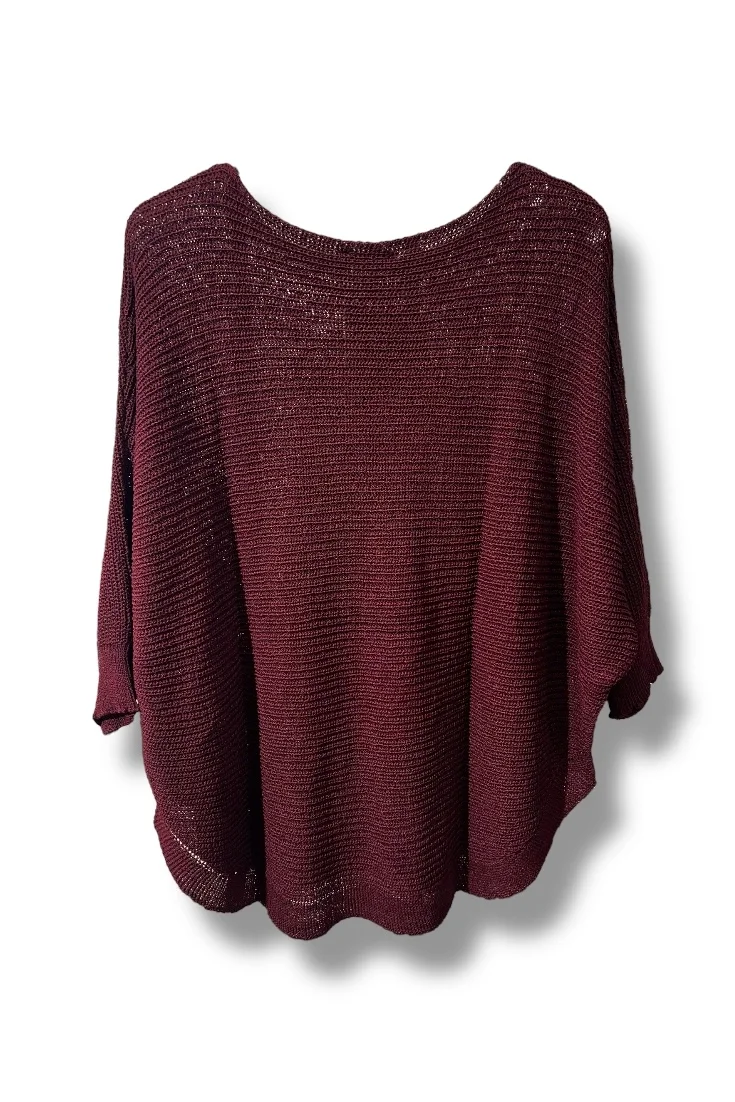 Kadın Merserize Triko Bluz Oversize Salaş Kalıp 38-52 Beden Uyumlu-Bordo