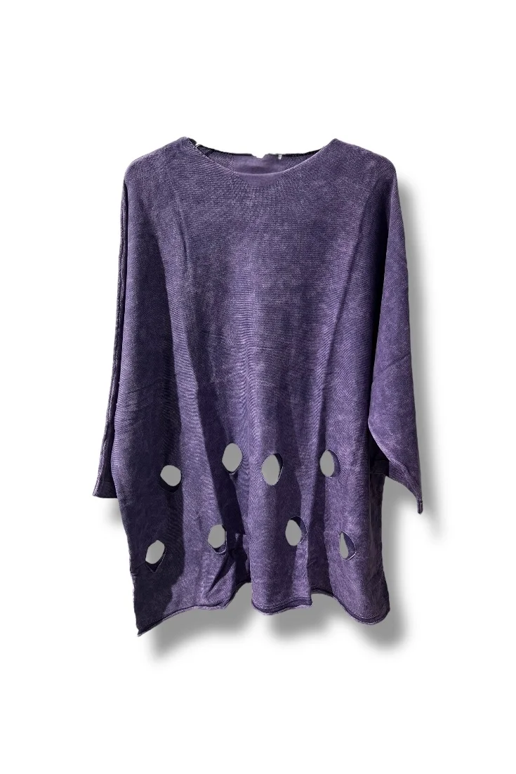 %100 Pamuk Triko Tunik Bluz– 38-52 Beden Uyumlu -Mor