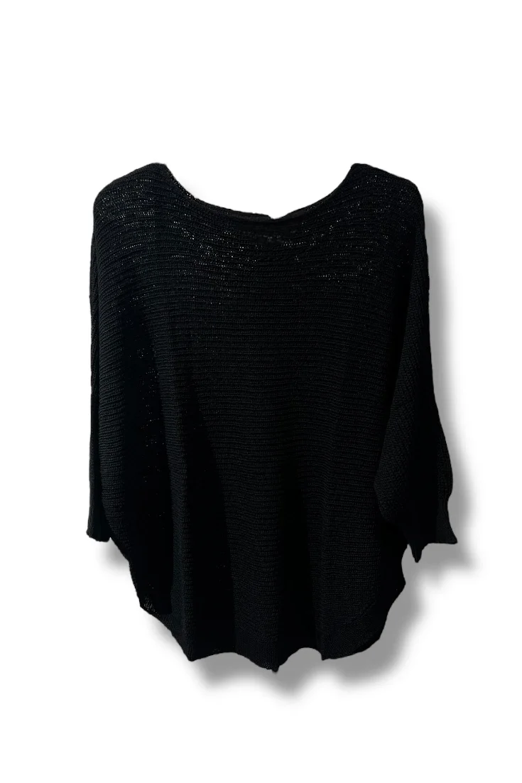 Kadın Merserize Triko Bluz Oversize Salaş Kalıp 38-52 Beden Uyumlu-Siyah