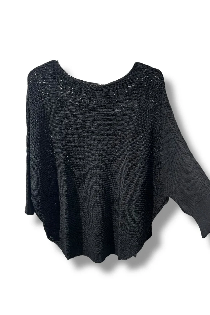 Kadın Merserize Triko Bluz Oversize Salaş Kalıp 38-52 Beden Uyumlu-Siyah