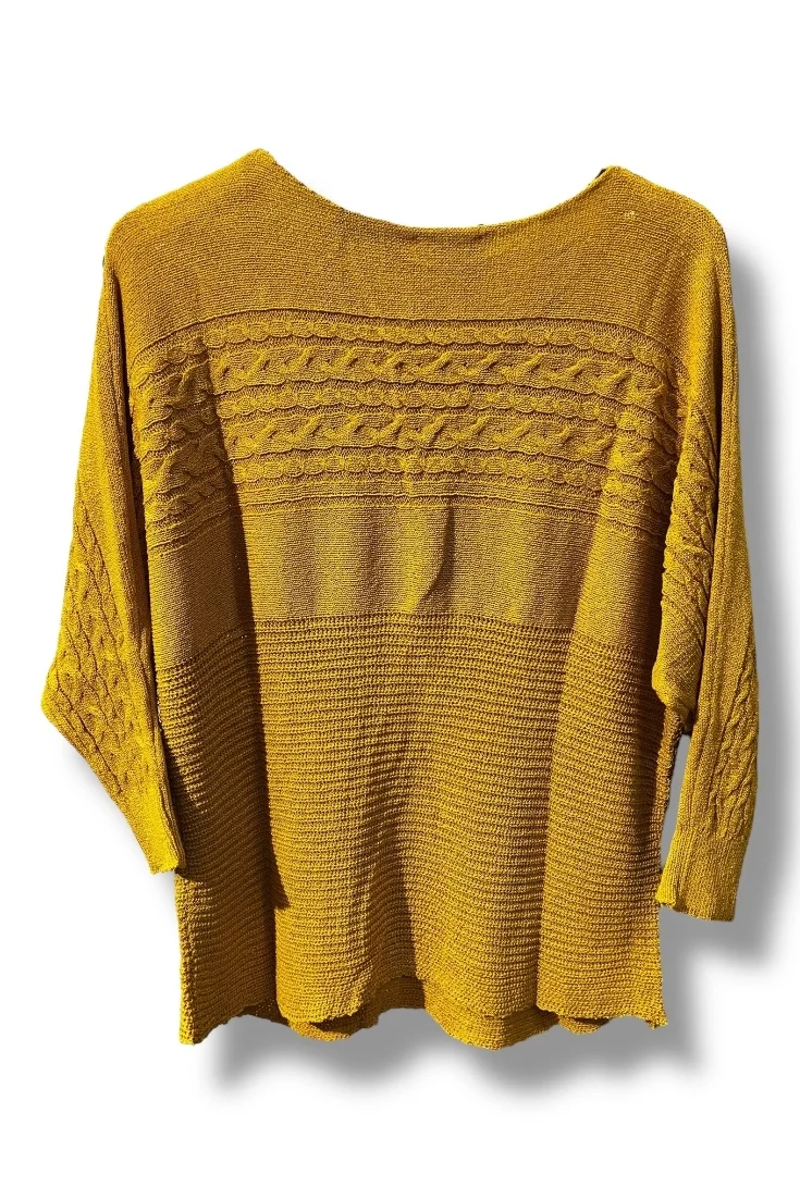 Merserize Triko Bluz 38-48 Beden Uyumlu Rahat Kalıp-Hardal sarısı