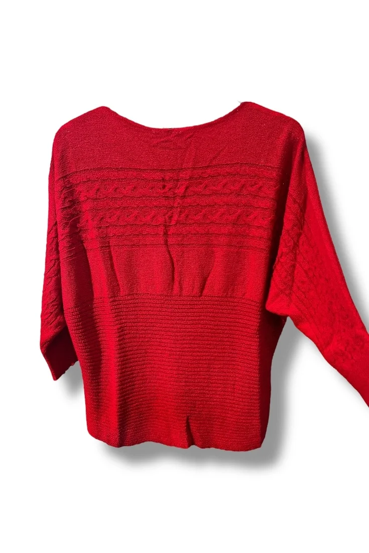 Merserize Triko Bluz 38-48 Beden Uyumlu Rahat Kalıp-Kırmızı