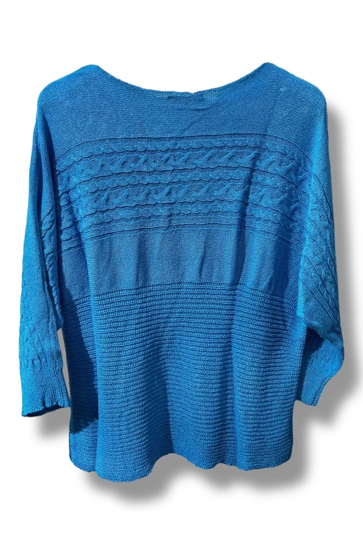 Merserize Triko Bluz 38-48 Beden Uyumlu Rahat Kalıp-Mavi