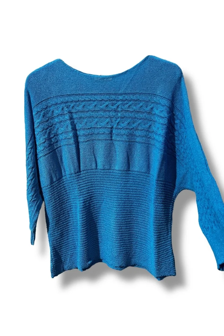 Merserize Triko Bluz 38-48 Beden Uyumlu Rahat Kalıp-Mavi