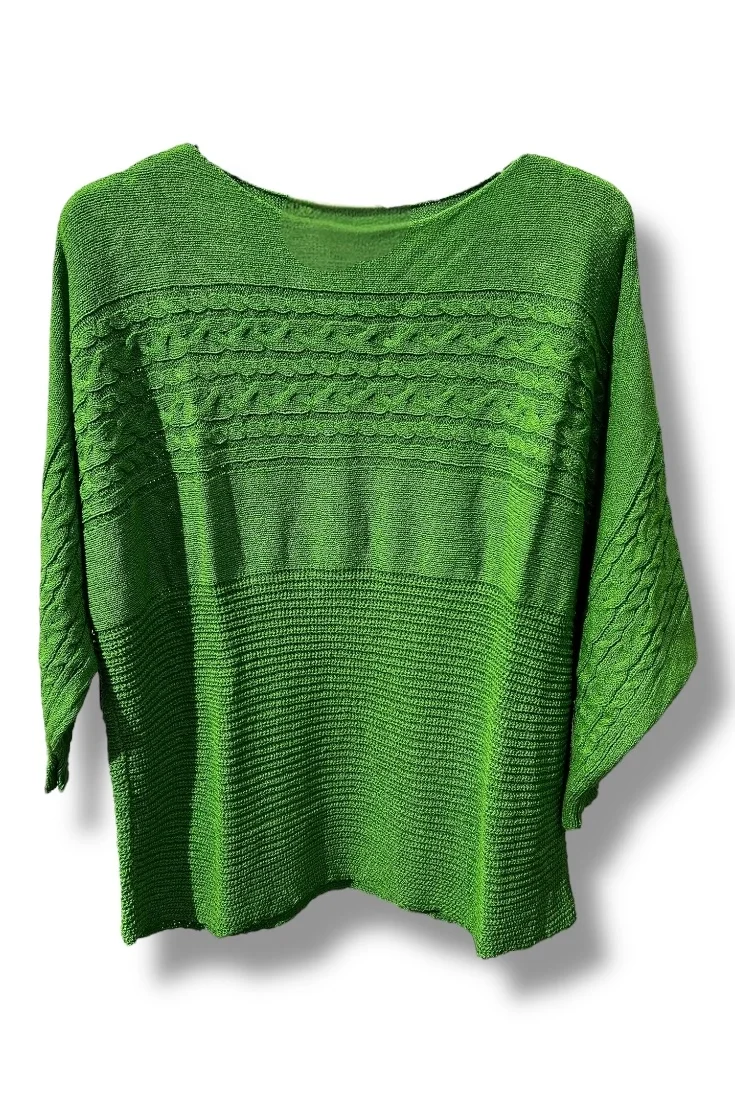 Merserize Triko Bluz 38-48 Beden Uyumlu Rahat Kalıp-Yeşil