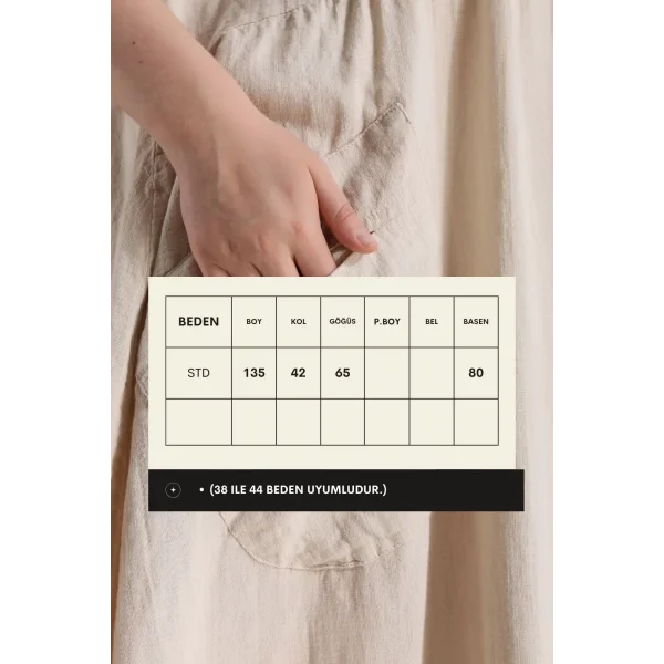 %100 pamuk biye yaka elbise-krem
