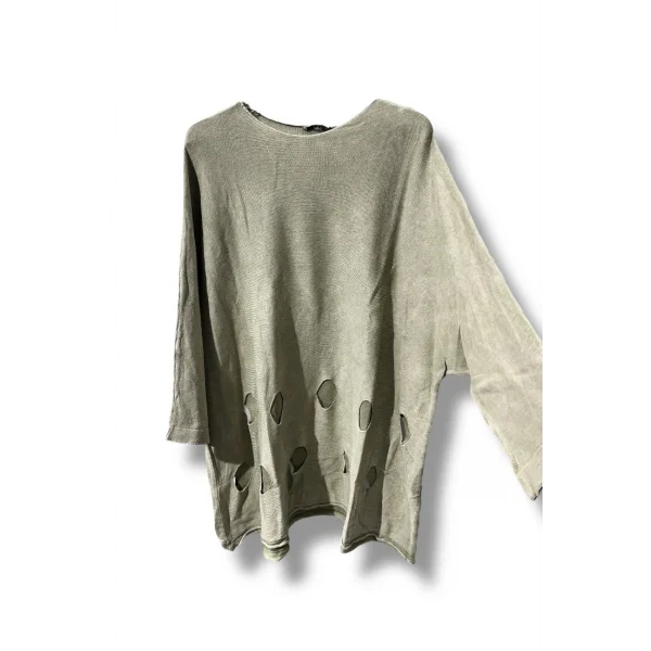 %100 Pamuk Triko Tunik Bluz– 38-52 Beden Uyumlu-Taş