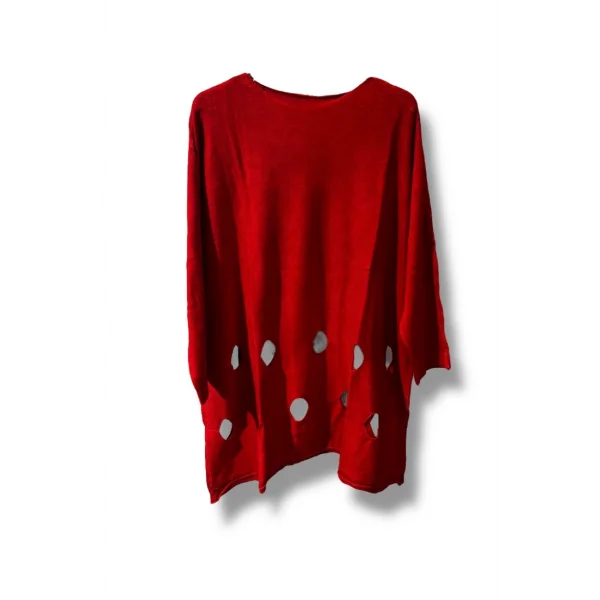 %100 Pamuk Triko Tunik Bluz– 38-52 Beden Uyumlu-Kırmızı