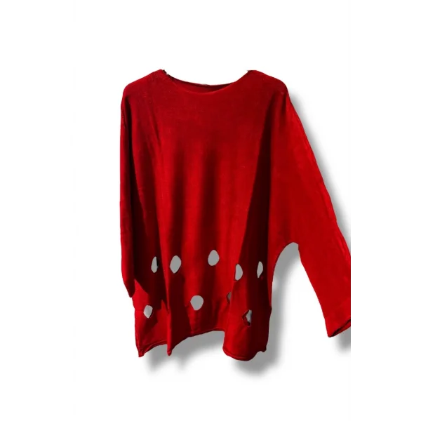 %100 Pamuk Triko Tunik Bluz– 38-52 Beden Uyumlu-Kırmızı