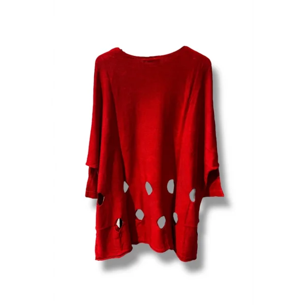 %100 Pamuk Triko Tunik Bluz– 38-52 Beden Uyumlu-Kırmızı