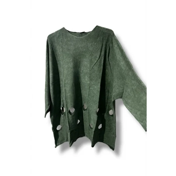 %100 Pamuk Triko Tunik Bluz– 38-52 Beden Uyumlu -Haki