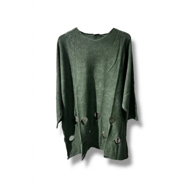 %100 Pamuk Triko Tunik Bluz– 38-52 Beden Uyumlu -Haki