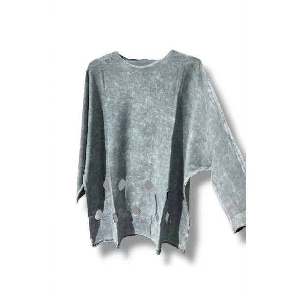 %100 Pamuk Triko Tunik Bluz– 38-52 Beden Uyumlu-Gri