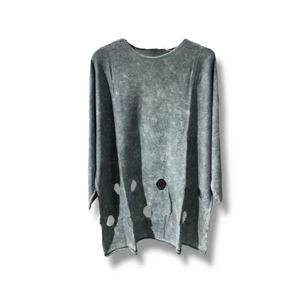 %100 Pamuk Triko Tunik Bluz– 38-52 Beden Uyumlu-Gri