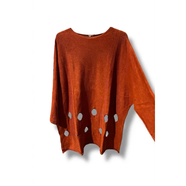 %100 Pamuk Triko Tunik Bluz– 38-52 Beden Uyumlu -Kiremit