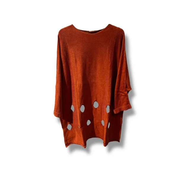 %100 Pamuk Triko Tunik Bluz– 38-52 Beden Uyumlu -Kiremit