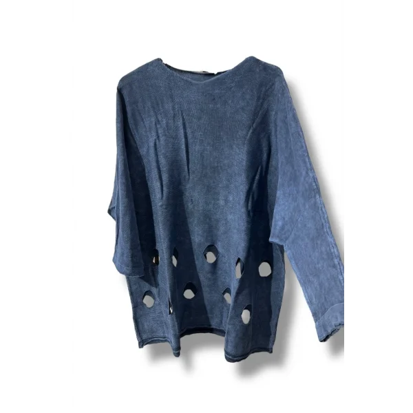 %100 Pamuk Triko Tunik Bluz– 38-52 Beden Uyumlu-Lacivert