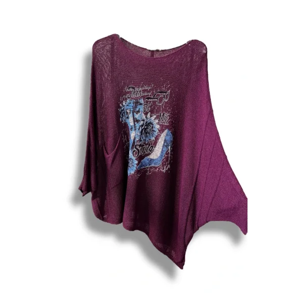 Kadın Merserize Triko Bluz – Oversize Rahat Kalıp, Baskılı Bluz (38-48 Beden)