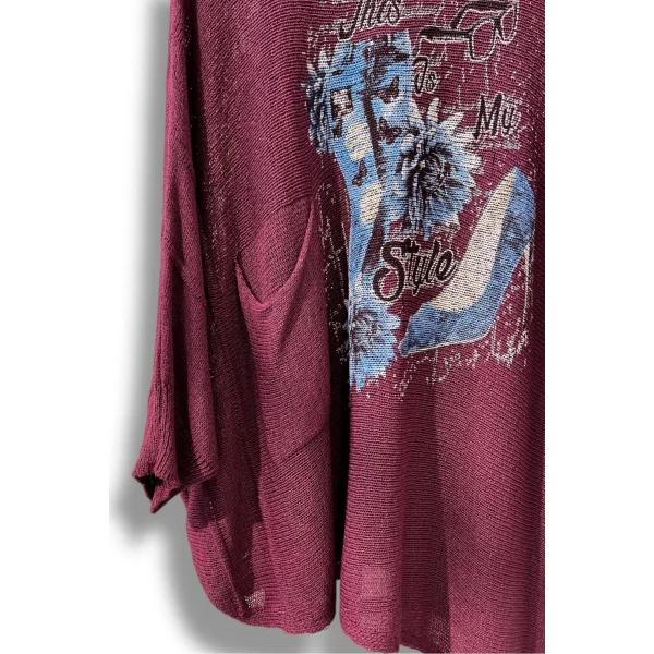 Kadın Merserize Triko Bluz – Oversize Rahat Kalıp, Baskılı Bluz (38-48 Beden)