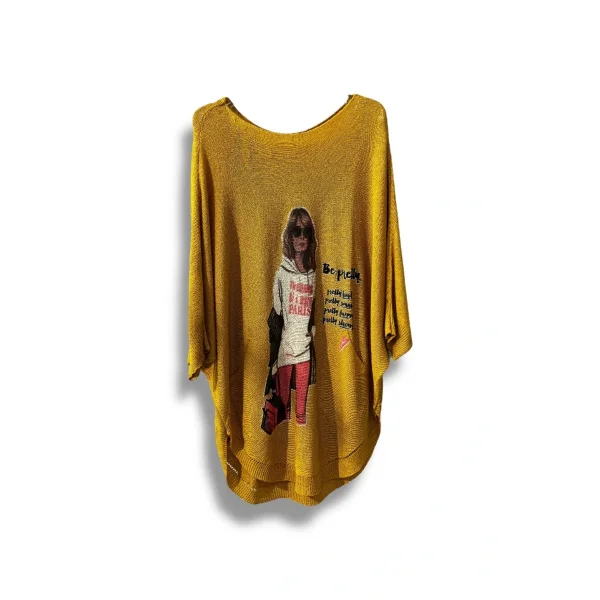 Kadın Merserize Triko Bluz – Oversize Rahat Kalıp, Baskılı Bluz (38-48 Beden)