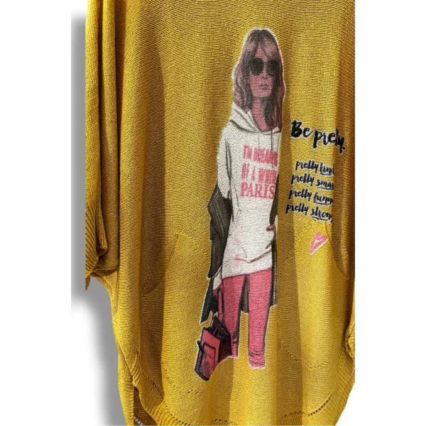 Kadın Merserize Triko Bluz – Oversize Rahat Kalıp, Baskılı Bluz (38-48 Beden)