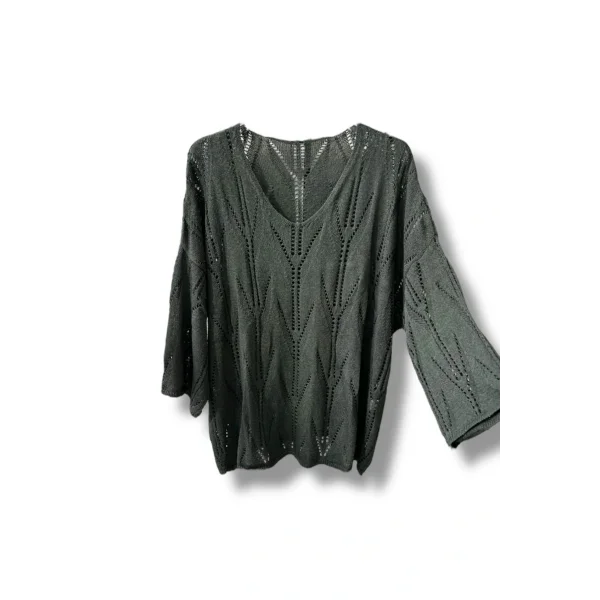 Oversize Ajurlu Merserize Triko Bluz Kadın V Yaka (38-52 Beden Uyumlu)