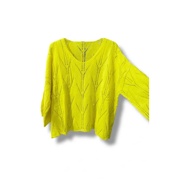Oversize Ajurlu Merserize Triko Bluz Kadın V Yaka (38-52 Beden Uyumlu)
