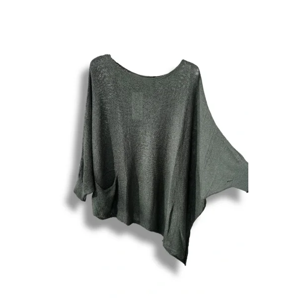 Oversize Cepli Merserize Bluz | 38-52 Beden Uyumlu Rahat Kalıp Triko