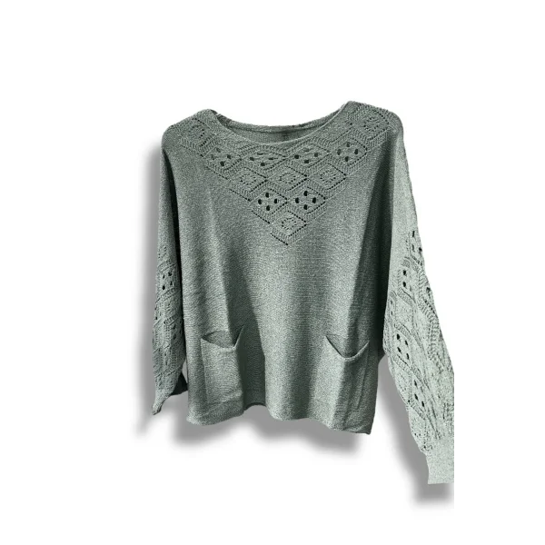 Oversize Merserize Triko Cepli ve Ajurlu Tasarım Bluz- 38-52 Beden Arası Uyumlu