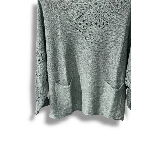 Oversize Merserize Triko Cepli ve Ajurlu Tasarım Bluz- 38-52 Beden Arası Uyumlu