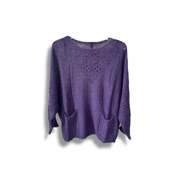 Oversize Merserize Triko Cepli ve Ajurlu Tasarım Bluz- 38-52 Beden Arası Uyumlu