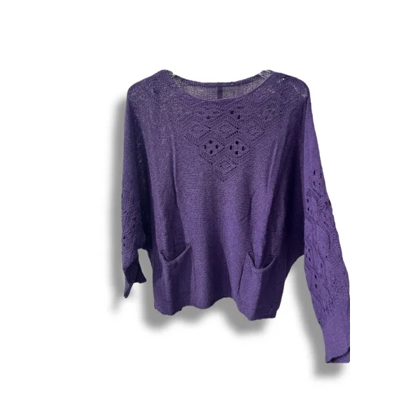 Oversize Merserize Triko Cepli ve Ajurlu Tasarım Bluz- 38-52 Beden Arası Uyumlu