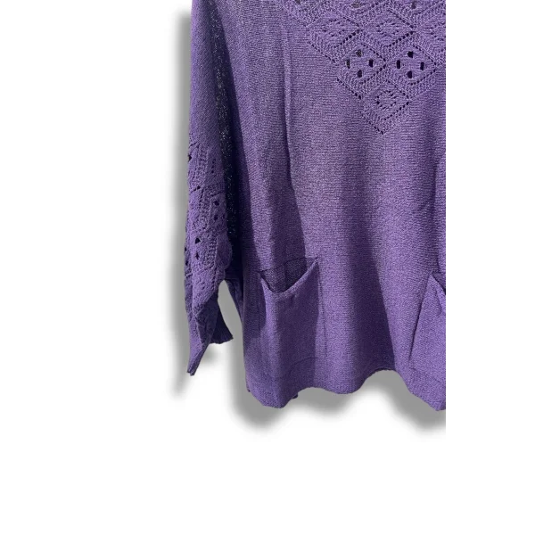 Oversize Merserize Triko Cepli ve Ajurlu Tasarım Bluz- 38-52 Beden Arası Uyumlu