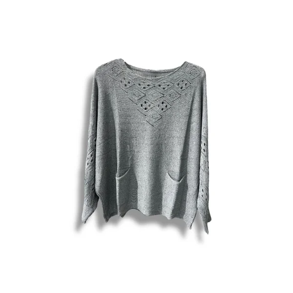 Oversize Merserize Triko Cepli ve Ajurlu Tasarım Bluz- 38-52 Beden Arası Uyumlu